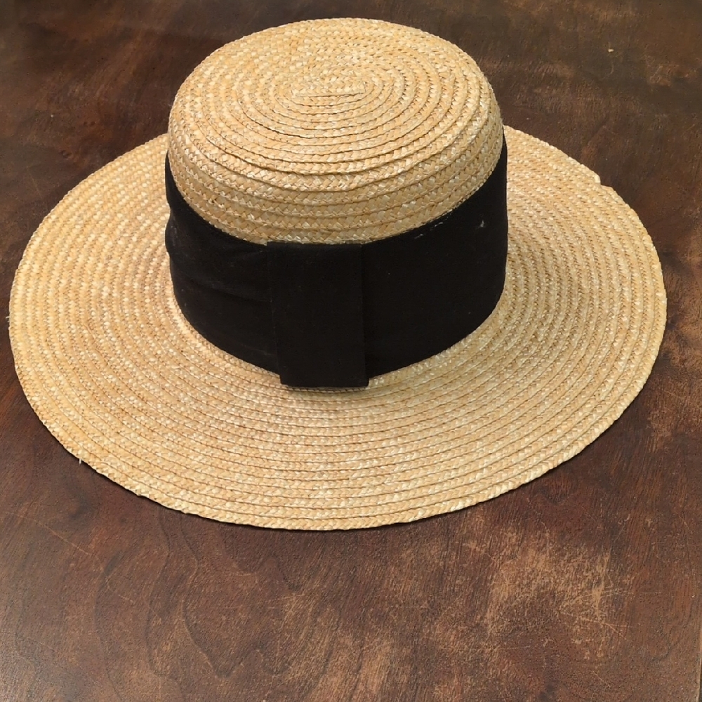 A New Day Tan and Black Boater Hat